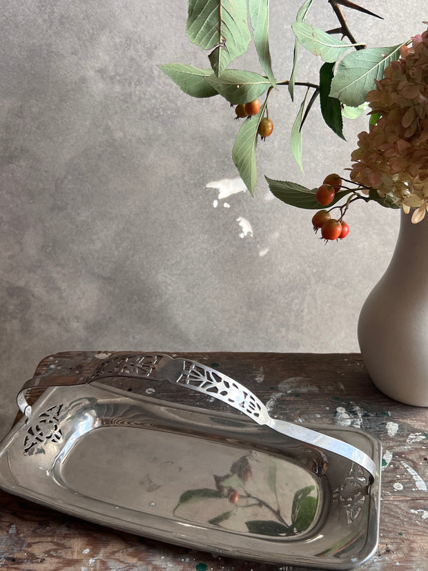 Silver Tray with Ornate Handle