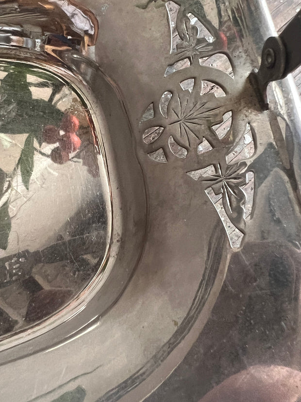 Silver Tray with Ornate Handle