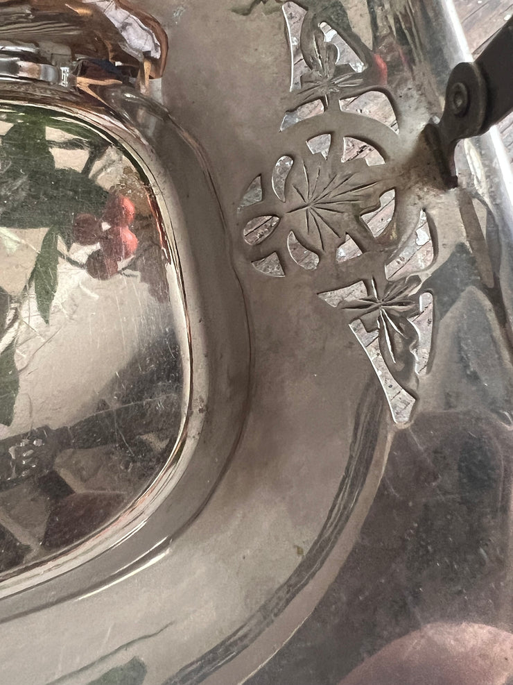 Silver Tray with Ornate Handle