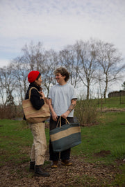 Striped Jute Tote Bag