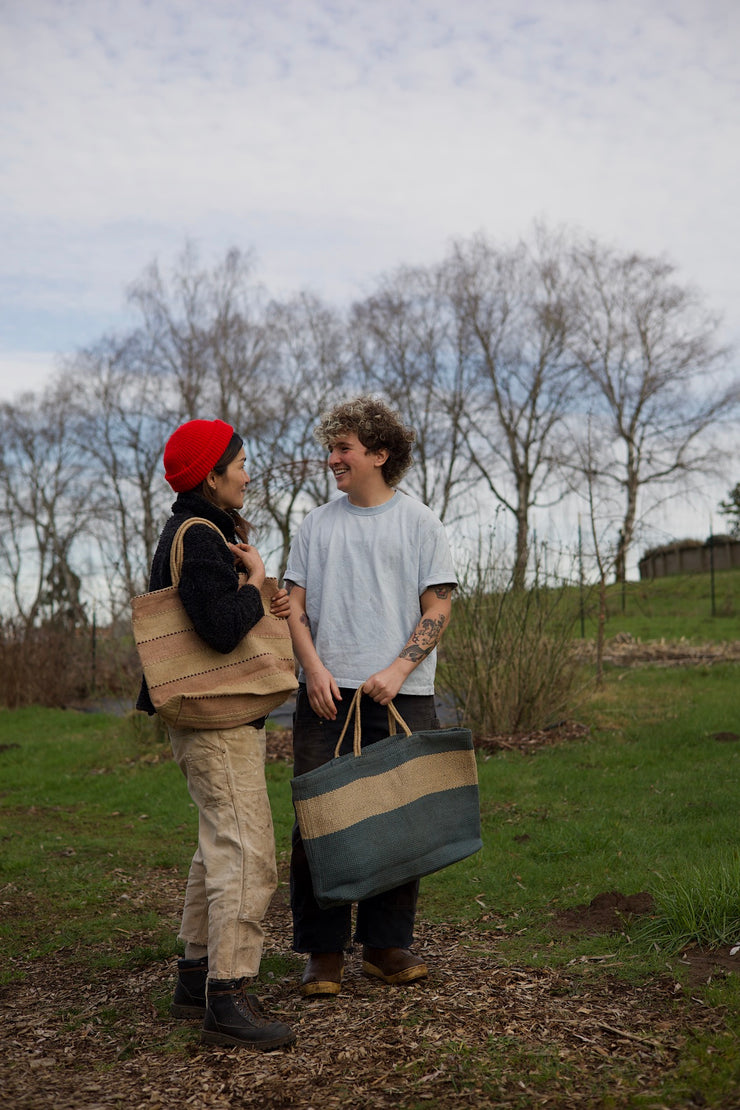 Striped Jute Tote Bag