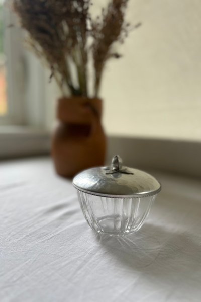 Lidded Aluminum & Glass Dish