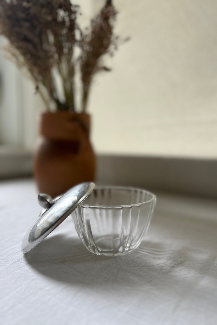 Lidded Aluminum & Glass Dish