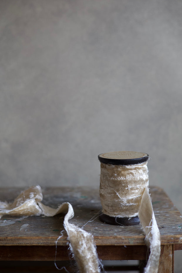 Ivory Wide Frayed Velvet Ribbon