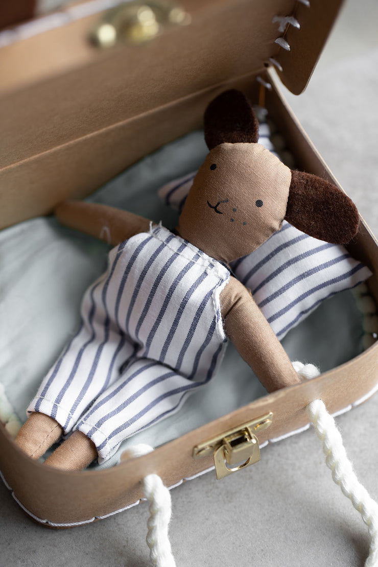 Stripy Puppy Suitcase Doll