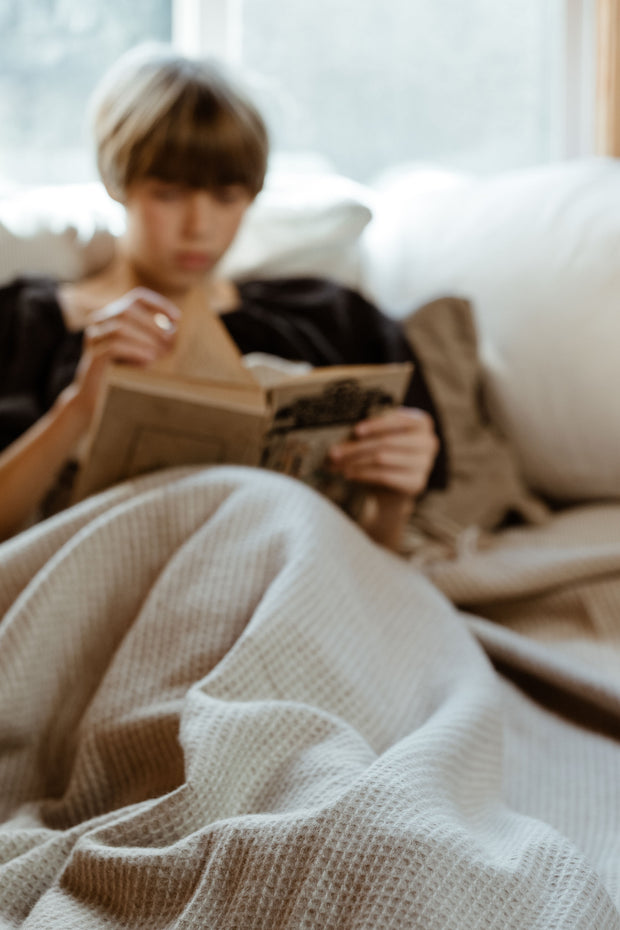 Recycled Wool Blanket - Beige Waffle