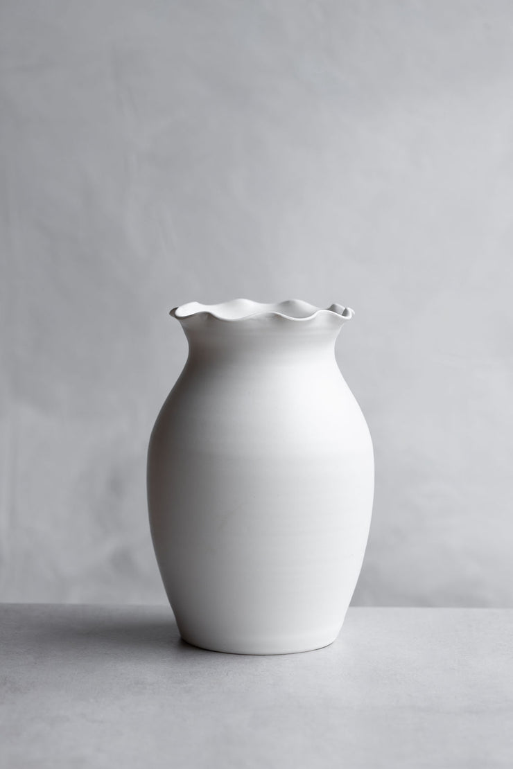 Ruffle Bergamot Vase-Matte White