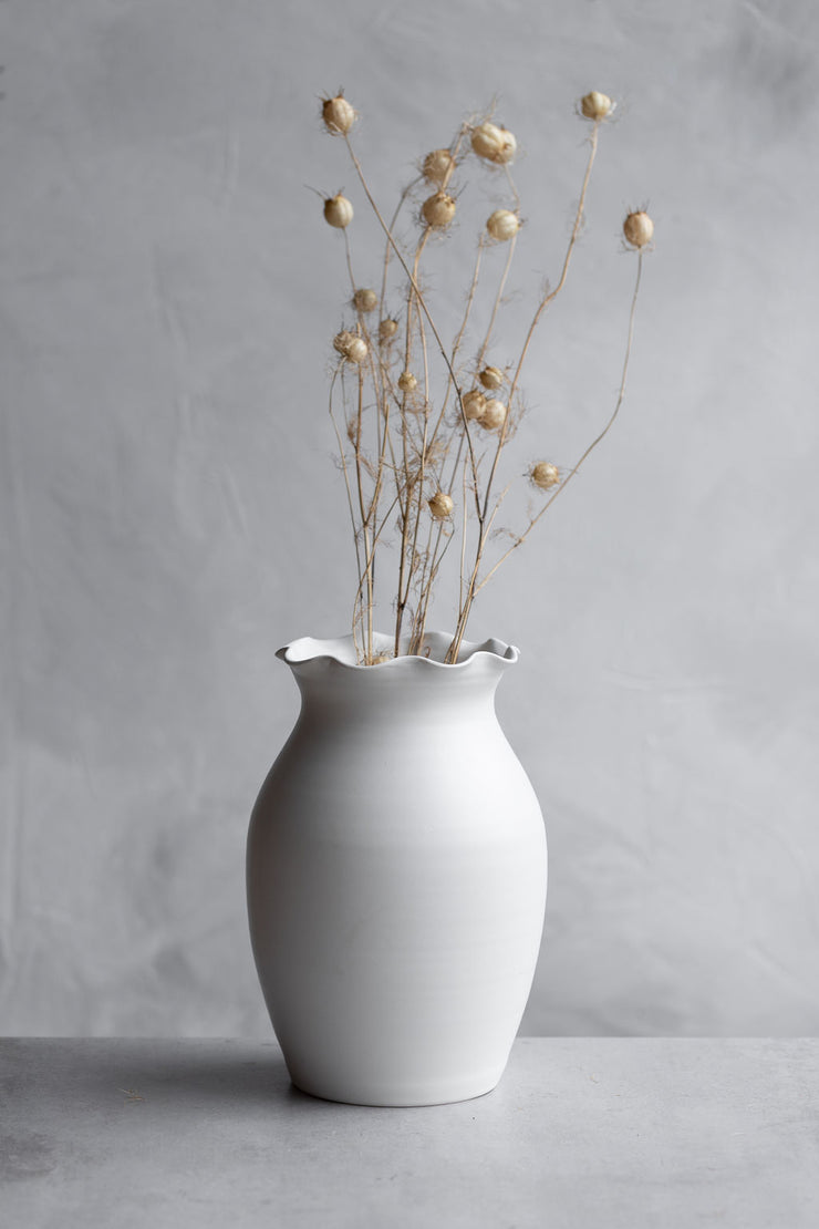 Ruffle Bergamot Vase-Matte White