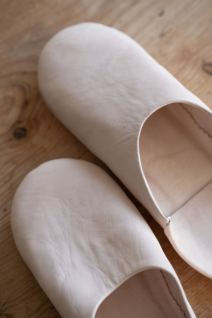 Moroccan Leather Slippers - Chalk