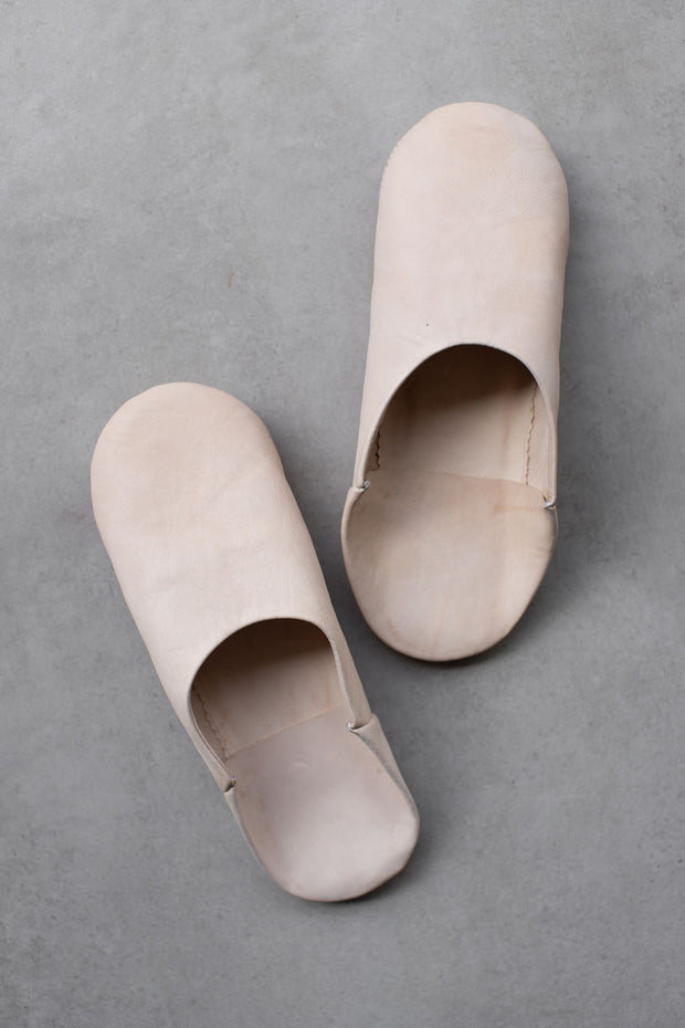 Moroccan Leather Slippers - Chalk