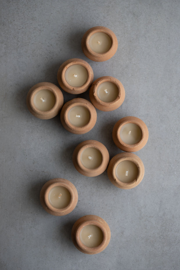 Handmade Terracotta Beeswax Tea Light Candles - Box of 10