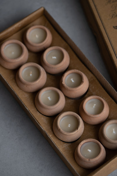 Handmade Terracotta Beeswax Tea Light Candles - Box of 10