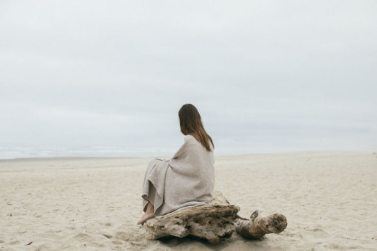 Notary Waffle Linen Throw- Mushroom