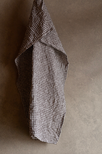 Linen Kitchen Towel - Small Brown Check
