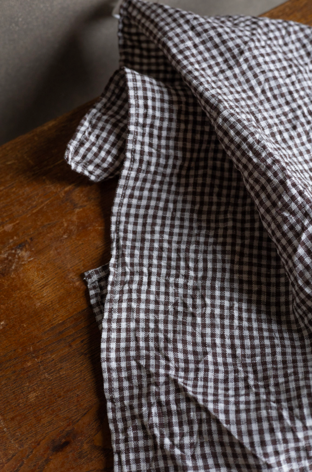 Linen Kitchen Towel - Small Brown Check