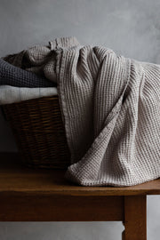 Notary Waffle Linen Throw- Mushroom