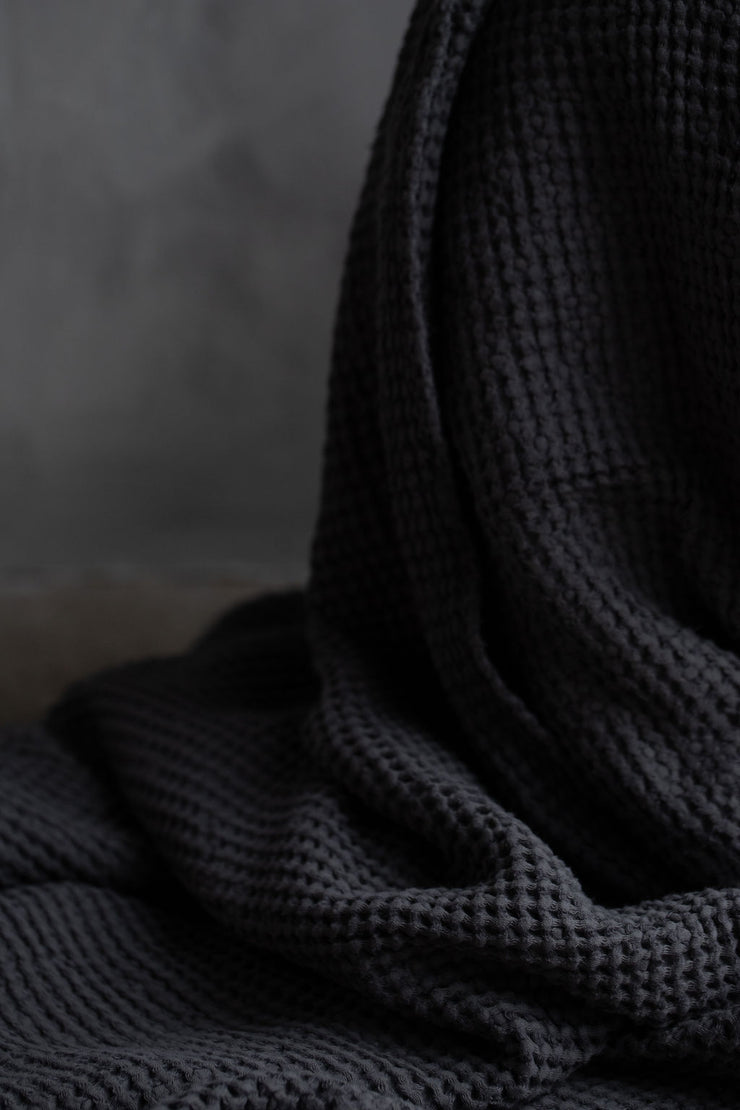 Notary Waffle Linen Bedspread - Charcoal