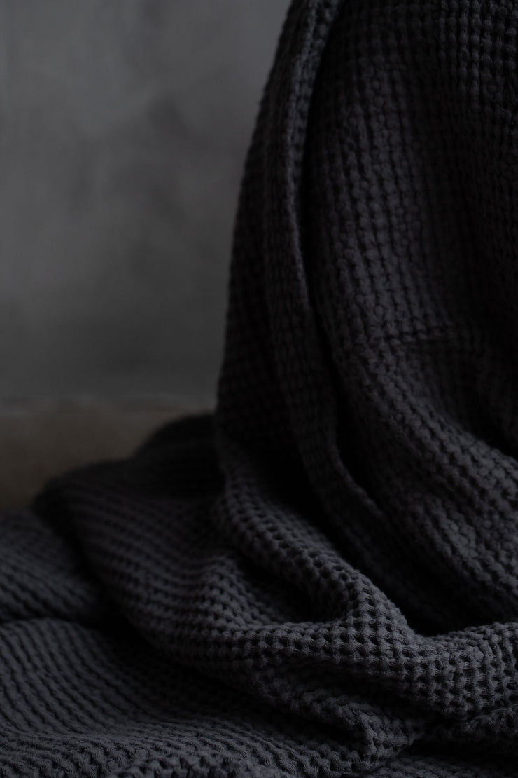Notary Waffle Linen Throw - Charcoal