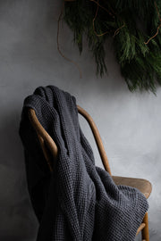 Notary Waffle Linen Throw - Charcoal