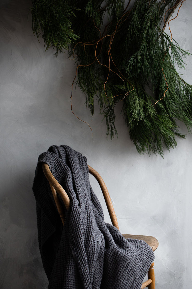 Notary Waffle Linen Bedspread - Charcoal
