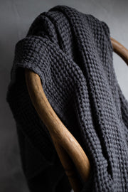 Notary Waffle Linen Throw - Charcoal