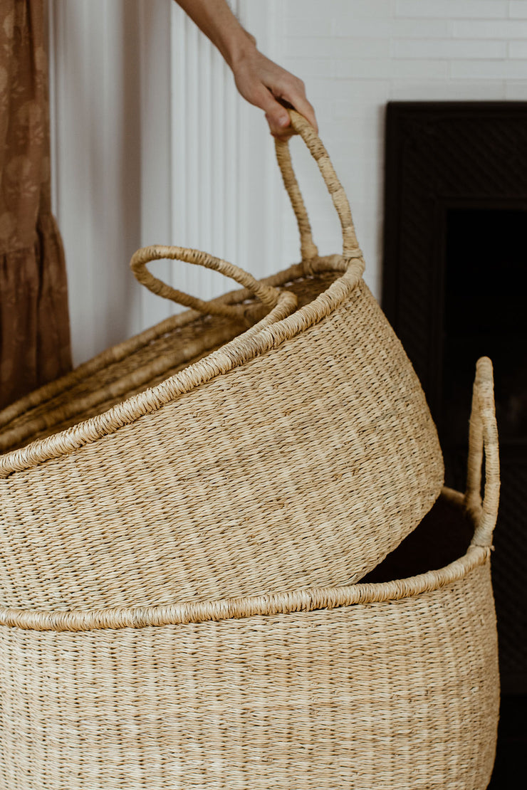 Natural Woven Grass Floor Baskets Set of 2